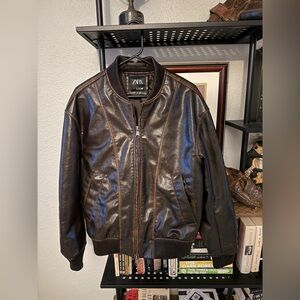 Zara Men's Dark Brown Bomber Jacket